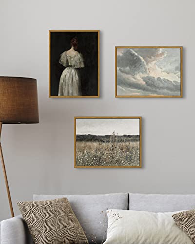 InSimSea Framed Canvas Wall Art Vintage Decor, Bathroom Art Classical Wildflower Painting Prints Champ fleuri,Country Landscape Home Decor, 12"x16" - color: Champ Fleuri, size: 16"L x 12"W