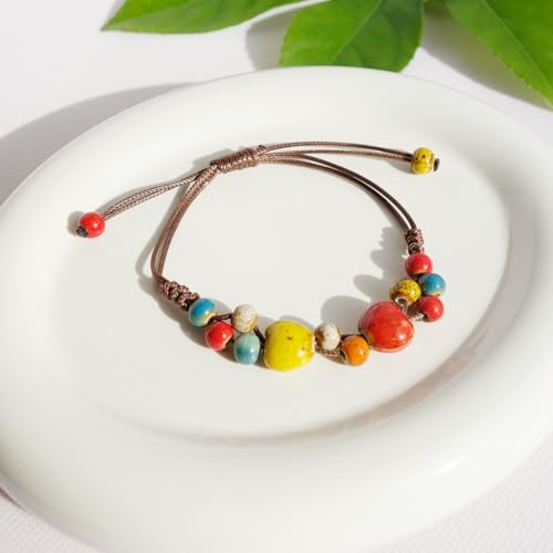 Handmade Green Boho Bracelets for Women, Bohemian Ceramic Beads Bracelets for Friends, Trendy Porcelain Stone Beaded Bracelets for Sisters - color: Colorful