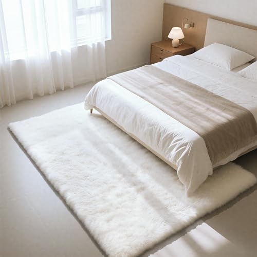 Fluffy Rug Shag Area Rug, White 2x4 Area Rugs for Bedroom, Small Bedside Rug, Soft Fluffy Shag Entryway Throw Rugs for Living Room Bedroom Room Home Decor - color: White, size: 2' x 4' (Rectangular)