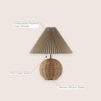 JONATHAN Y 17.25" Natural/Chrome/Dark Beige Sphere Table Lamp, Mid-Century Bedside Nightstand with Beige Pleated Linen Shade, Scandinavian Coastal Style, LED Bulb Included (JYL1145C) - color: Natural