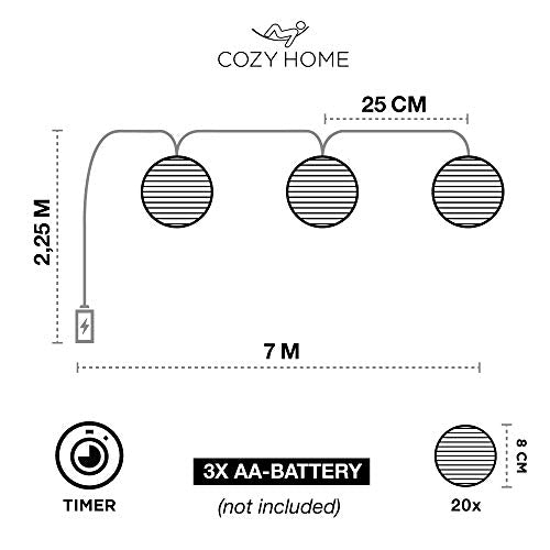 CozyHome outdoor battery operated lights + remote | battery lights | 20 LED string lights outdoor led string lights | outdoor lights for patio lights string | string lights outdoor waterproof lantern - size: Battery - 20 Lanterns - Remote Control