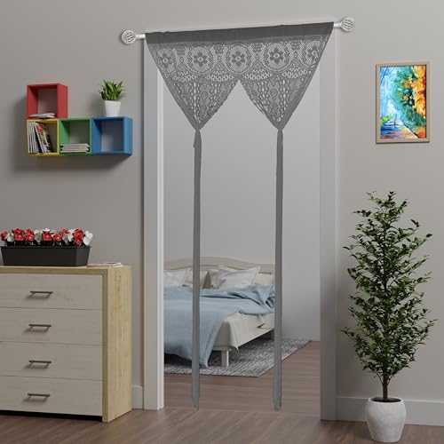 Lace Door String Curtain for Doorways，Bohemian Curtains Window Wall Closet Bedroom Kitchen Hippie Hanging Panels Boho Room Divider - color: Grey, size: 39"W x 79"L (Pack of 1)