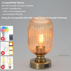 Mid Century Glass Table Lamp,Dimmable Desk Lamp,LED Bulb Included,Touch Control & USB A+C Port,Cognac Amber Ribbed Glass - color: Amber Ribbed, size: USB + Touch