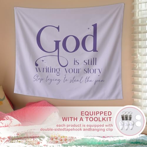 Lacama Purple Inspirational Christian Tapestry, Christian Gifts for Women, Cute Tapestries Decor for Teen Girls Room Bedroom College Dorm Apartment, College Dorm Decor, 50x60 Inches - color: god is still writing your story