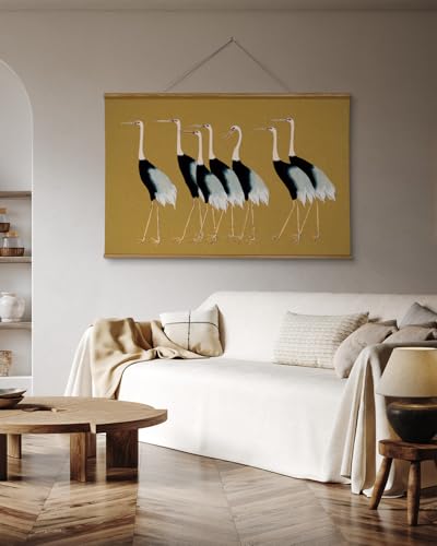 VIYYIEA Extra Large Size Canvas Wall Art, 36x54 Vintage Scroll Hanging Crane Print, Elegant Bird Animal Artwork for Living Room, Bedroom, or Office - color: Seven Cranes