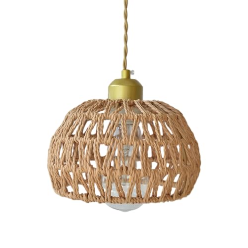 Boho Rattan Pendant Light, Adjustable Hanging Light Fixture with Natural Woven Shade, E26 Base Compatible for Kitchen Island, Bedroom, Living Room (Bulb Not Included) - color: 9.8”hemispherical shaped