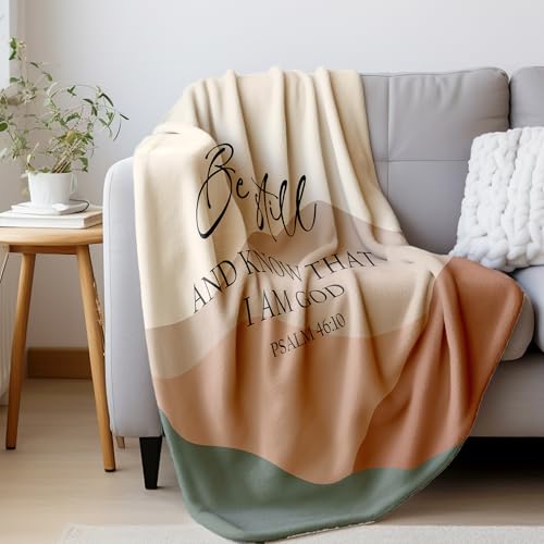 HIWX Boho Christian Blanket, Be Still and Know that I Am God Bible Verse Abstract Mountain Throw Blanket for Home Bedroom Living Room Couch Bed Decor, Christian Gifts for Women Faith, 50x60 Inches - color: Be Still, size: 50“L x 60”W