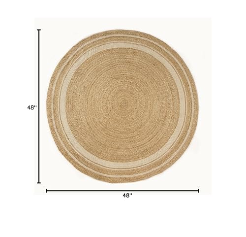 GRUHUM Jute Cotton Area Rug 4ft Round Natural Fiber Handmade Boho Farmhouse Jute Area Rug Soft Braided Rustic Vintage Reversible Rug- Indoor Kitchen Bedroom Living Room Hallways Enterway 4ft Circle - color: Natural- 14, size: 4' (Round)