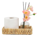 Bathroom Tray Countertop, 10 Inch Water Hyacinth Bathroom Basket, Toilet Tank Bathroom Vanity Tray, Rattan Wicker Tray for Bathroom Decor Coffee Table (Small) - size: 10.1" x 6" x 2"