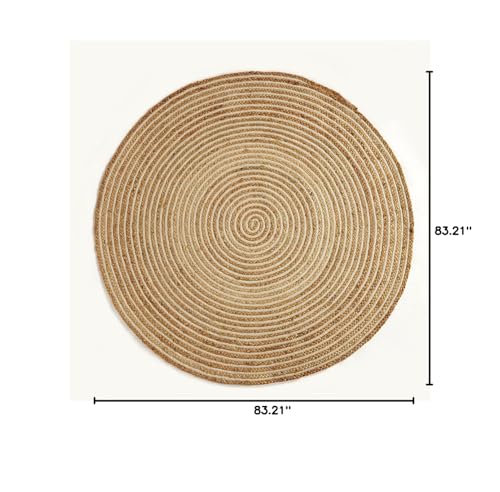 GRUHUM Handwoven 8ft Jute Area Rug Natural Fiber Cotton Round Boho Farmhouse Rustic Vintage Soft Braided Reversible Eco Friendly Rugs- Indoor Outdoor Kitchen Bedroom Living Room Hallways (8'ft Round) - color: Natural- 13, size: 8' (Round)