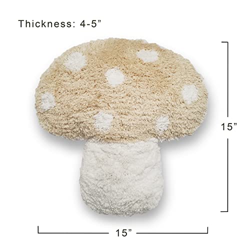 Mushroom Throw Pillow Tufted Shape Decorative Cushion 15” x 15” – Decor for Bed, Couch, Living Room (Cream) - color: Cream