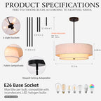 Black Modern Chandelier 18'' Drum Pendant Light with Fabric Lampshade Hanging Light Fixture 3-Light Farmhouse Chandeliers for Dining Room Bedroom Kitchen Hallway Foyer - color: 18" Fabric Black