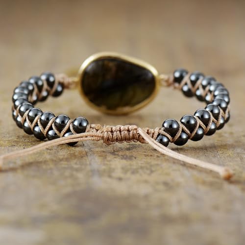 Women Boho Wrap Bracelet,Handmade Natural Stone Crystal Emperor Beads Heart Bracelet, Fashion Bohemian Jewelry Gift for Women - color: Labradorite 2#