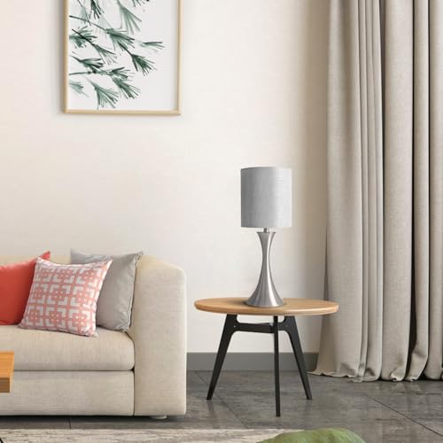 3 Way Touch Control Table Lamp, Dimmable Bedside Desk Lamp with Metal Base Modern Nightstand Lamp Stylish Grey Shade Simple Side Table Lamp for Bedroom, Living Room, Office or Den LED Bulb Included - color: Silver Base with Gray Shade