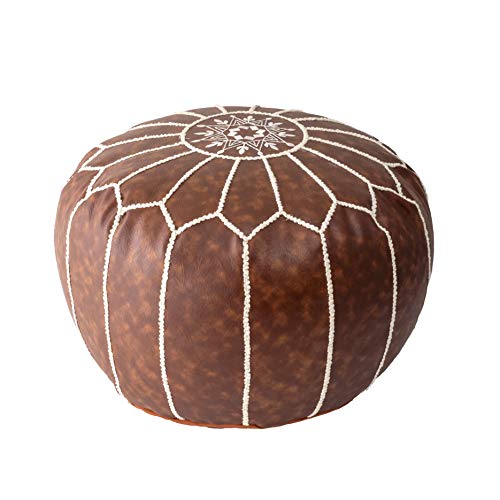 nuLOOM Classic Moroccan Faux Leather Filled Ottoman Pouf - color: Brown