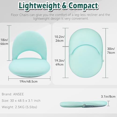 Floor Chair Floor Cushion Folding Padded Gaming Chair Adjustable 5-Position Floor Seat with Back Support for Kids Adult Great for Gaming Reading Meditating - color: Green