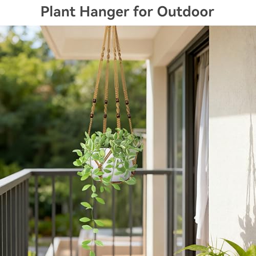 USLAI Macrame Plant Hanger Indoor Outdoor, Fits 4 to 15 Inch Pots, Strong Hanging Planter Holder, Boho Home Decor, 35 Inch, Brown, Set of 2 (POTS NOT Included) - color: Brown, size: 35+35 Inch