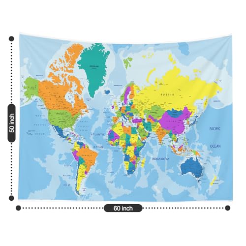 CAPSCEOLL Wall Art Tapestry Unique Office Classroom Decor Map Hanging Tapestry Tasperty Wall Hanging 60X50 Inches,Blue Orange - color: Blue Orange, size: 60"L x 50"W