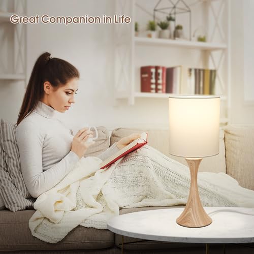 Bedside Touch Lamp, 3 Way Dimmable Touch Control Table Lamp, Wood Grain Farmhouse Table Lamp, Modern Nightstand Lamp with White Shade for Bedroom, Dorm, Office, 3000K LED Bulb Included - color: Wood Grain Base with White Shade