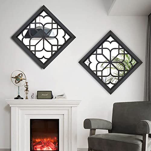 Wocred 2 PCS Square Wall Mirror,Gorgeous Rustic Farmhouse Accent Mirror,Black Entry Mirror for Bathroom Renovation,Bedrooms,Living Rooms and More(20”x20”) - color: Black, size: 20x20 inch - 2 PCS