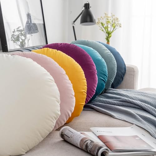 Round Throw Pillow, 18" Soft Dutch Velvet Decorative Throw Pillow Round Cushion Floor Pillows for Couch Sofa Bed Living Room Chair Floor Home Decoration, Purple - color: Purple