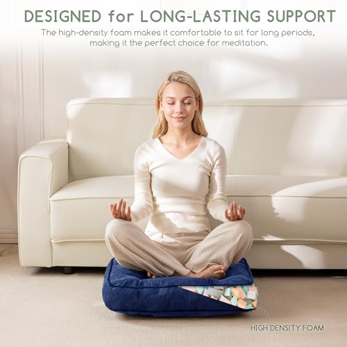 HIGOGOGO Large Floor Pillow Cushion for Adults, Meditation Cushion Pillow with Handle, Lustrous Chenille Tufted, Square Floor Sitting for Tatami Living Room or Yoga, 22x22 Inch, Navy - color: Square Navy, size: 4" Thick(Pack of 1)