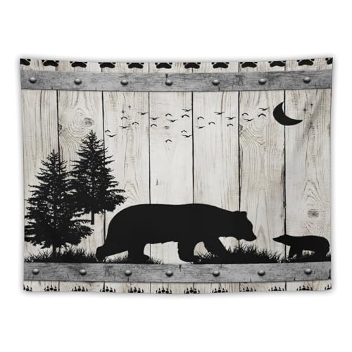 ZhiRain Cabin Bear Tapestry Wall Hanging Rustic Farmhouse Wooden Western Country Wild Animal Silhouette Tapestries Home Decor for Living Room Bedroom Apartment Dorm 30"x40" - color: Cabin-10, size: 30"L x 40"W