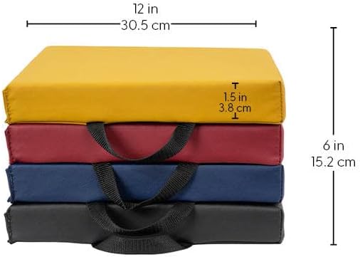 FDP SoftScape 12 inch Square Toddler Floor Cushions with Handles Flexible Seating for Daycare, Preschool, Playroom 1.5 inch Deluxe Foam (4-Piece) - Volcano