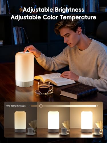 RGBICWW Smart Table Lamp, Touch Bedside Lamp with App Control, LED Desk Lamp with Music Sync, 30+ Scenes & 16M Colors, Color Changing Lamp for Bedroom Living Room Gaming Dimmable Night Light, White - color: White