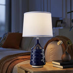 Dark Blue Ceramic Table Lamps Set of 2, 18.5" Modern Bedside Lamps for Night Stands, Classic Small Lamps for Living Room End Tables, Farmhouse Boho Lamp for Bedroom Office, LED Bulbs Included - color: dark blue
