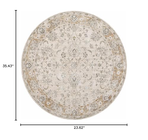 Hauteloom Kerem Boho Vintage Traditional Oushak Area Rug - Farmhouse Oriental Floral Damask Carpet for Living Room, Bedroom, Dining Room - Taupe, Beige, Olive; Blue 2' x 2'11" - color: Light Gray, Cream, Medium Brown / Kerem, size: 1'11" x 2'11" (Rectangu