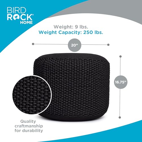 BIRDROCK HOME Outdoor Pouf Ottoman | Hand Woven Waterproof Foot Stool with Bead Bag Filling | Boho Foot Rest for Patio, Living Room, Porch & Outdoor Seating | Lightweight, Soft Stuffed Chair | Black - color: Black