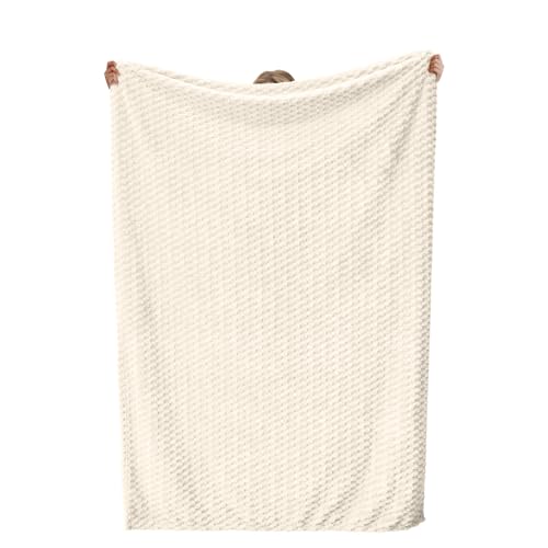 Vessia Flannel Fleece King Size Bed Blanket(108x90 inch), 3D Jacquard Cream Fuzzy and Warm Blanket for Adults, 300GSM Super Soft Touch Cozy Lightweight Ivory Home Decor for All-Season - color: Cream-3d, size: 108x90 inch