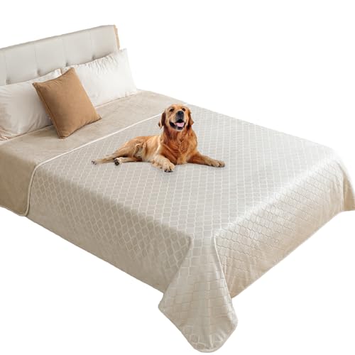 fuguitex Waterproof Dog Blanket Bed Cover Dog Crystal Velvet Moroccan Fuzzy Cozy Plush Pet Blanket Throw Blanket for Couch Sofa(82 * 82 inch, Cream+Beige) - color: Cream+beige, size: 82x82 Inch (Pack of 1)