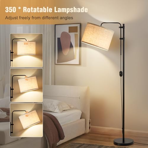 GyroVu Floor Lamp for Living Room, Adjustable Height Standing Lamps with 350° Rotate Beige Lampshade, 67.5-Inch Modern Tall Lamp Dimmable Floor Lamps for Corner Bedroom Home Office (Bulb Included) - color: Linen Fabric Shade