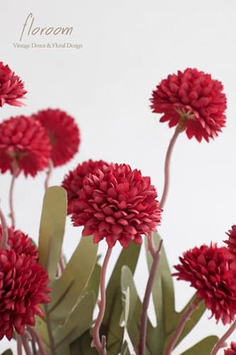 Floroom 5pcs Dark Red Faux Silk Mums Artificial Flowers, Bulk Fake Small Mini Chrysanthemums with Stems for DIY Wedding Centerpieces Floral Arrangements Vase Fillers Home Decorations - color: Dark Red, size: 5pcs