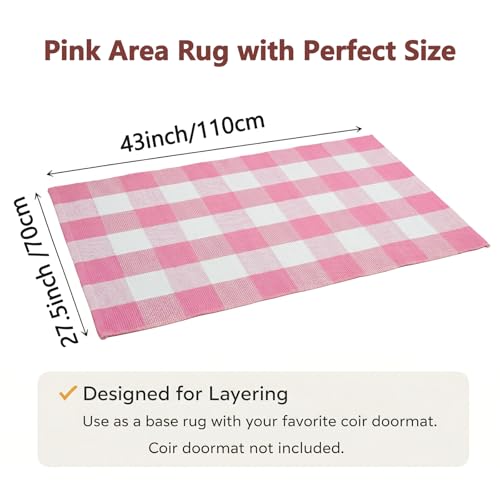 Buffalo Plaid Area Rug, Checkered Rug 27.5x43 Inches, Pink and White Rug, Washable Cotton Mat for Front Porch, Entryway, Kitchen, Living Room, Home Decor - color: Pink & White, size: 2'3" x 3'7" (Rectangular)