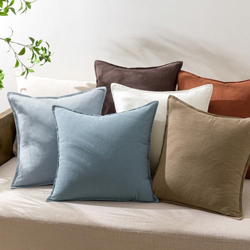 18x18 Inch Set of 2 Decorative Linen Solid Throw Pillow Covers Boho Accent Farmhouse Couch Pillowcases Modern Netural Home Decor for Couch Sofa Living Room Bed,Coastal Blue - color: Coastal Blue, size: 18" x 18" (Pack of 2)