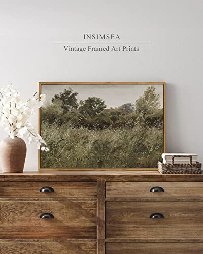 InSimSea Framed Canvas Wall Art Vintage Decor, Room Decor Wilderness Field Paintings Large Canvas Wall Art Prints, Nature Scenery Kitchen Bathroom Bedroom Decor, 16"x24" - color: Grassland, size: 24"L x 16"W