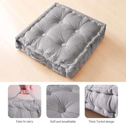 Square Floor Pillows, Large Floor Cushion for Adults Kids, Meditation Floor Pillow Seating Cushion with Shredded Memory Foam and Silk Wadding, 20"x20"x5" Dark Grey 2 Count - color: Dark Grey, size: 2 Pack