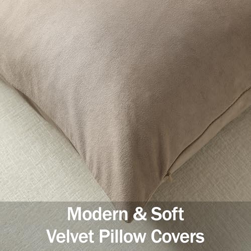 DEZENE Throw Pillow Covers 22x22 Taupe: Pack of 2 Cozy Soft Velvet Square Modern Luxury Decorative Throw Pillow Cases for Sofa Couch Living Room Bed Home Decor - color: Cobblestone, size: 22" x 22" (Pack of 2)