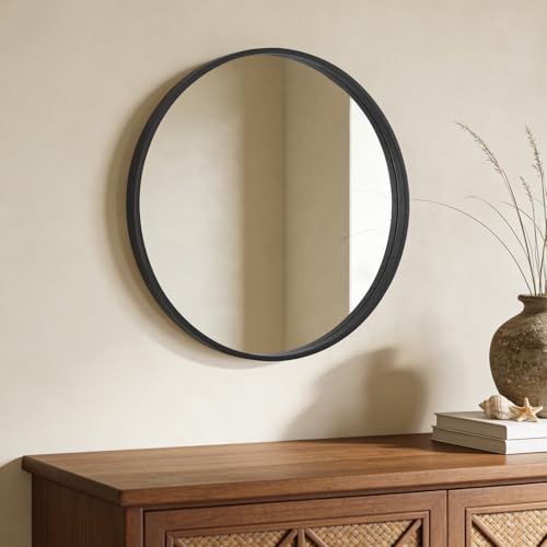 WallBeyond Black Round Wood Mirror 24 inch Circle Wall Mirror for Bathroom Round Wall Mirror for Wall Decor, Vanity, Entryway Living Room - color: Black, size: 24"L x 24"W
