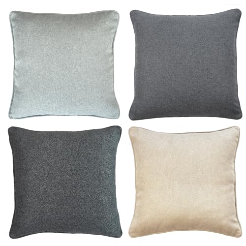 Decorative Throw Pillow Covers, Set of 4, 18x18 Inch Neutral Gray Slub Linen Accent Pillow Covers, Grey Neutrals - color: Gray Neutrals