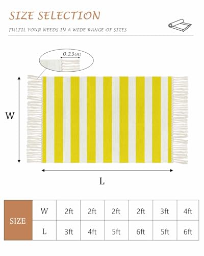 Yellow Stripes Kitchen Runner Rug 2'x4', Washable Woven Cotton Area Rug with Tassels Bathroom Hallway Rug, Farmhouse White Simple Vertical Striped Entryway Bedroom Rug Non Slip Throw Rug Carpet - color: Yellow, size: 2 x 4 ft