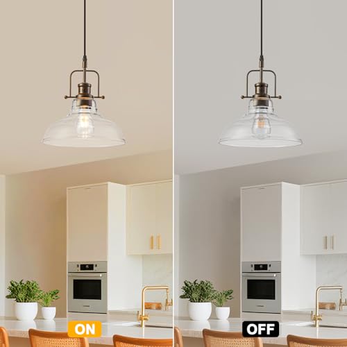 WILON Pendant Lights Kitchen Island Lighting, 11" Rust-Coloured Farmhouse Hanging Light Fixture, Kitchen Pendant Lighting Over Island Clear Glass Shade for Dining Hallway Entryway Bar - color: Rust-Colo