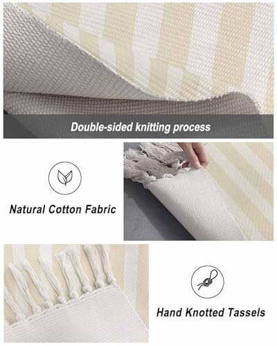 Simple Cream Stripes Kitchen Runner Rug 2'x4', Washable Woven Cotton Area Rug Bathroom Hallway Rug, Geometric Vertical Linens Modern Minimalism Entryway Bedroom Rug Non Slip Throw Rug Carpet - color: Cream, size: 2 x 4 ft