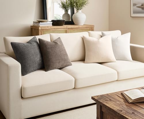 Pack of 4 Throw Pillow Covers 18x18 Inch Chenille Textured Neutral Soft Pillow Covers Solid Decorative Farmhouse Cushion Covers Home Boho Decor for Couch Sofa Bed Living Room - color: Neutral, size: 18" x 18" (Pack of 4)