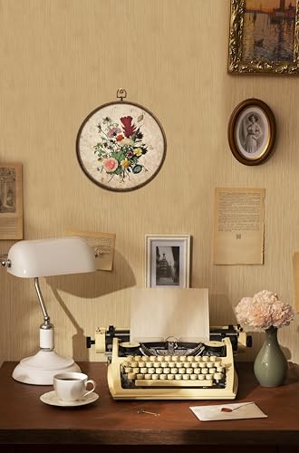 QKX Vintage Floral Wall Decor, Printed Canvas Wall Hanging for Bedroom Kitchen Home Office, Round Decoration, Wall Art Bedroom, Living Room Wall Art, Dorm Decor, Circular Wall Hanging with Hooks,20 - color: Vintage19