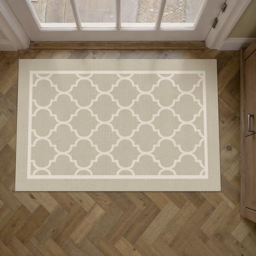 PureCozy Beige 2x3 Rug for Entryway Machine Washable Small Area Rug Non-Slip Stain Resistant Door Mat Low Pile Accent Indoor Throw Carpet for Entrance Kitchen Bedroom Laundry - color: Lantern&beige, size: 2' x 3' (Rectangular)