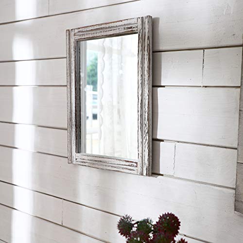 AAZZKANG Wall Mirror with Wood Framed Rustic Mirrors for Wall Rectangle Decorative for Bedroom Bathroom Living Room Entryway Farmhouse Hanging Small - color: A-rustic White, size: 16"L x 12"W